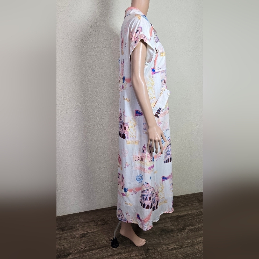 Beulah Style 70’s Rome Shirt Dress Size Small Whit Pockets - Picture 7 of 13